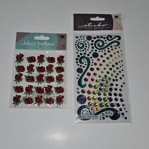 NEW Dimensional Stickers Lot Red Roses Rhinestones Rainbow Dots Scrapbooking